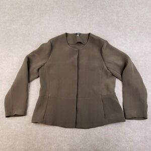 Eileen Fisher Jacket Womens Large Green Rayon Silk Blend Collarless Professional